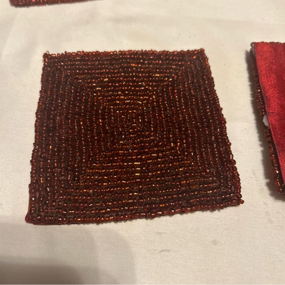 4 Glass Bead Beaded Square Red Coasters 4" x 4" Preloved For Coffee Table Office - Picture 6 of 9